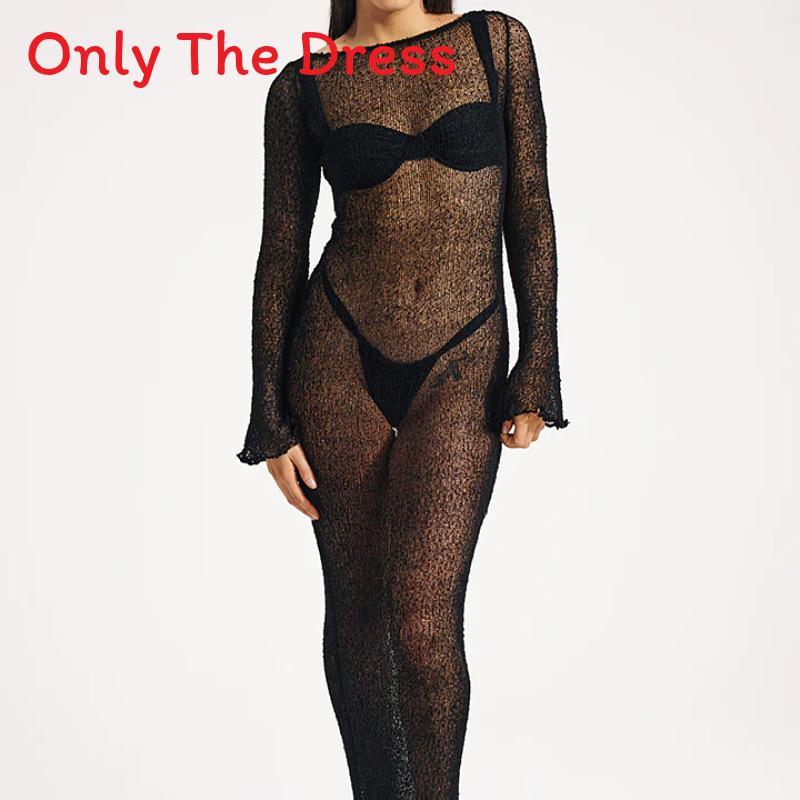 Sexay Knit Long Sleeve Dress With 3d Pattern For Nightclub And Beach Wear