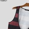 INCERUN Men Low-cut Sleeveless Striped Print Casual Loose Tank Tops