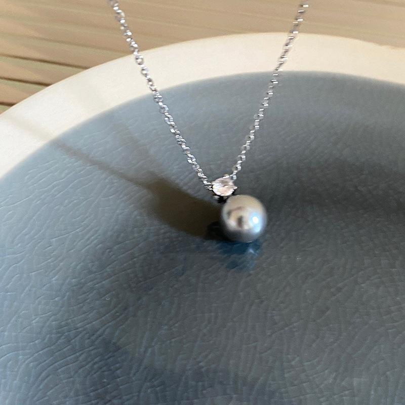 2024 New Elegant Gray Pearl Zircon Pendant Necklace for Women - Luxury High-End Style