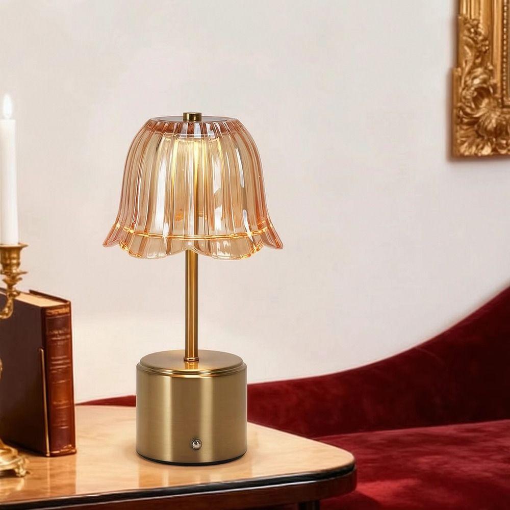 Dimmable Cordless Desk Lamp Gold Rechargeable Lamp American Style Ambient Light Outdoor