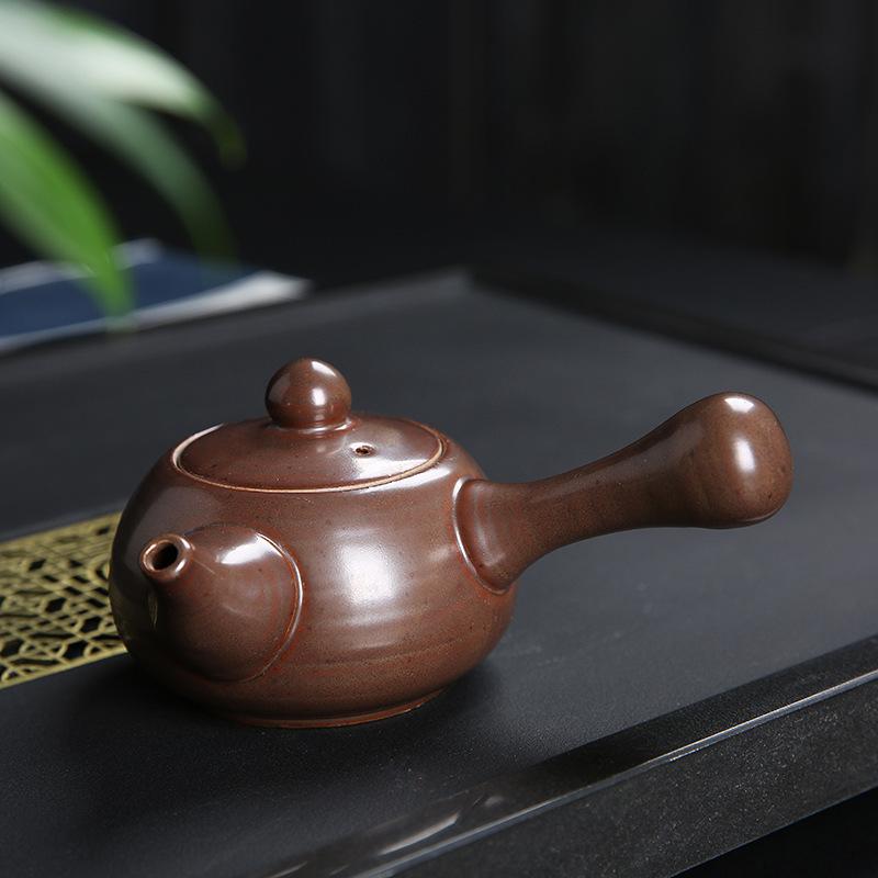 

170ml Antique Coarse Pottery Side Handle Teapot Creative Tea Infuser Pot Tea Brewing Kettle with Ball Hole Teaware Ornaments