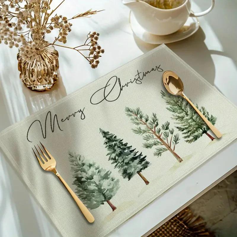

Temu Cross-Border Christmas Cotton Linen Table Matsers Kitchen Decor Plaid Printing Heat Resistant Waterproof Table Utensils Mats