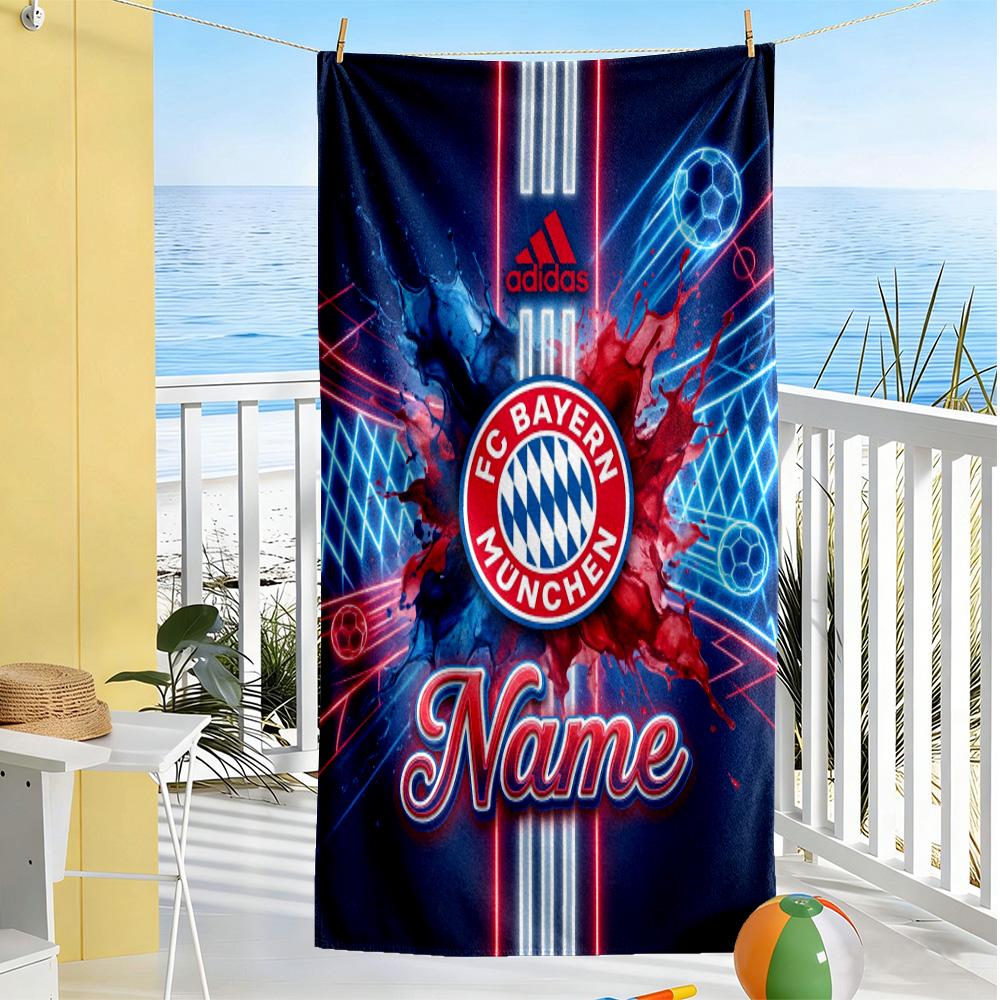 Bayern Munich Soccer Fan Art Personalized Name Beach Towel Soft Durable Quick-Dry Suitable for Swimming Gym Camping Yoga Vacation