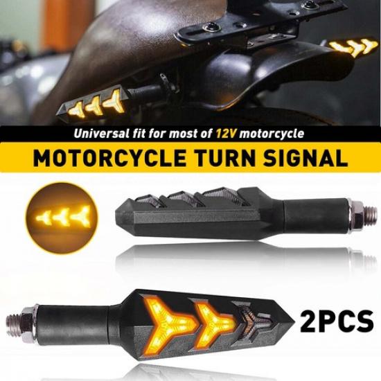 Amber 12V Running Motorcycle LED Dynamic Turn Signals Flowing Light Lamp Blinker