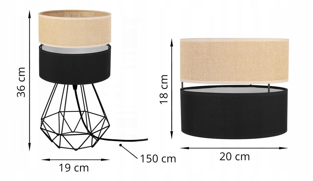 TABLE LAMP JUTE LAMPSHADE 20 CM BLACK