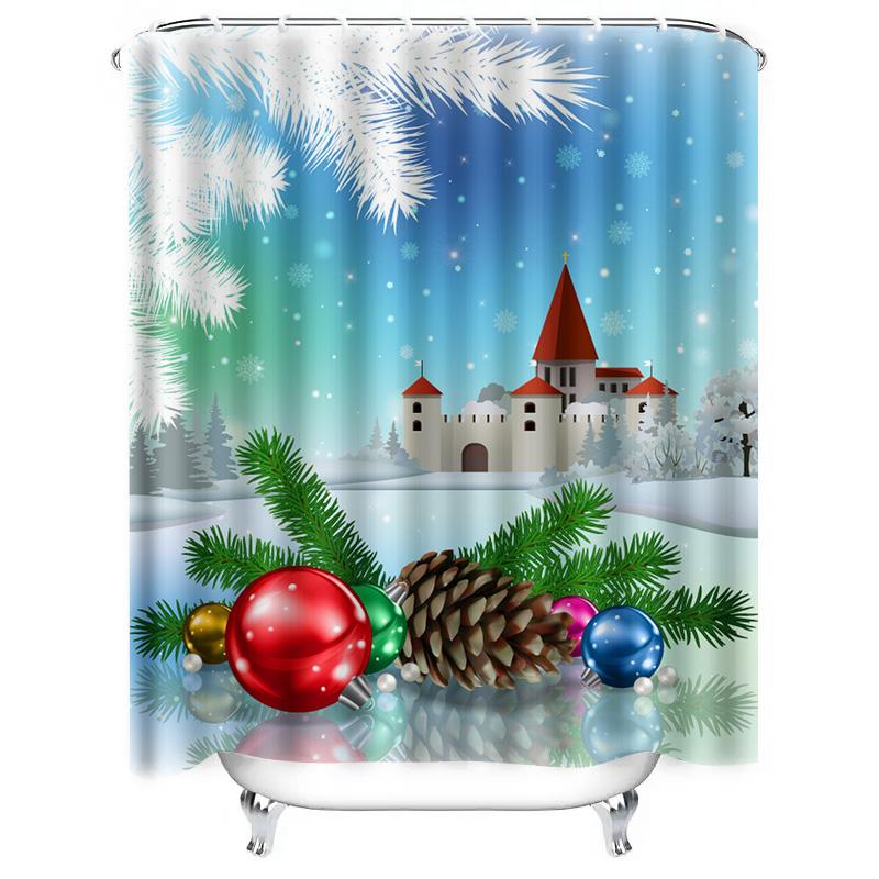 TU Winter Holiday Shower Curtain Festive Christmas Forest Deer Reindeer Elk Bathroom Decor Waterproof Holiday Home Decor Gift