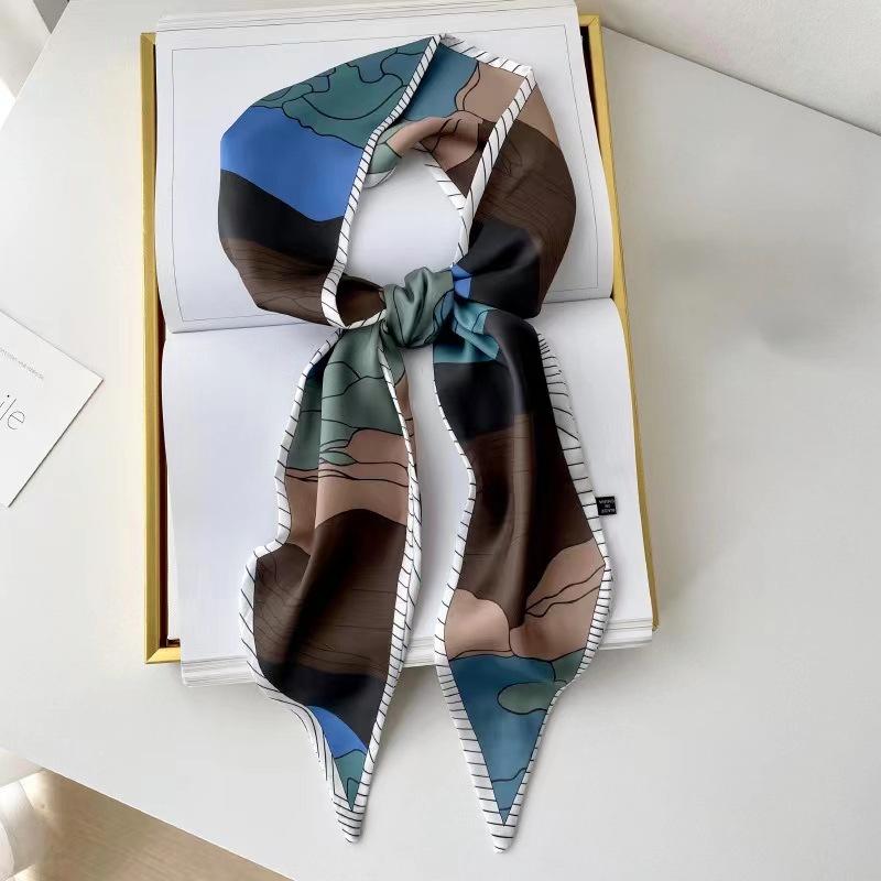 Fashion Plants Print Silk Scarf Skinny Ribbon Hairbands Women Neck Kerchief Foulard Soft Hair Bands Scarves Bag Handle Ribbon