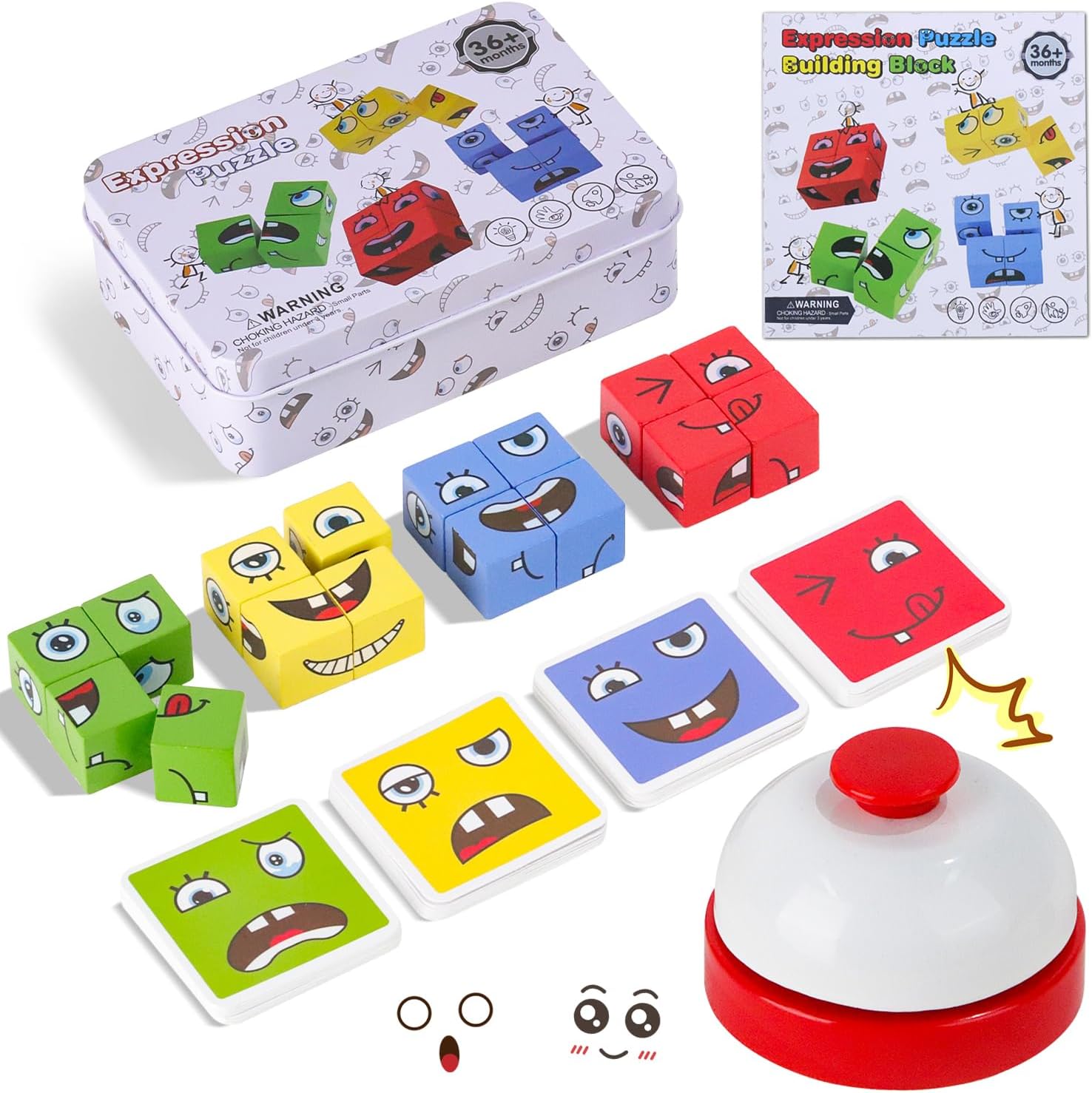 

Деревянный кубик-пазл, Пазл с лицами, Строительный кубик, 3D-пазл, Магический кубик с меняющимися лицами, Игра Mastugart для детей 3-7 лет со столовым колокольчиком 1