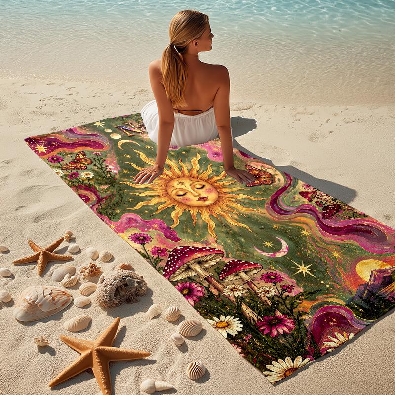 Custom Name Mystic Sun Stylish Digital Printing Beach Towel Quick‑Drying Absorbent Blanket for Beach Pool Gym Travel