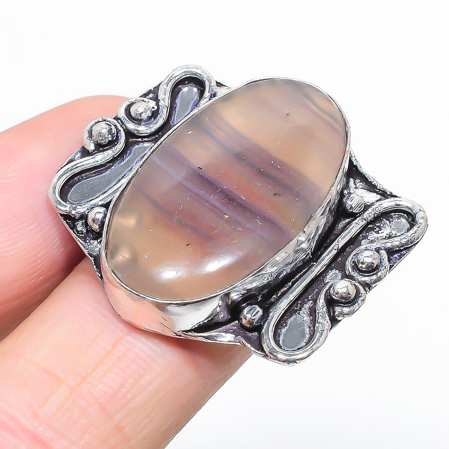 

Natural Fluorite Gemstone Handmade 925 Sterling Silver Gift Ring Size 6 O9u88