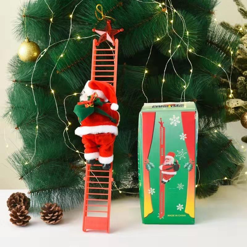 Christmas ElectricClimbing Santa Bead Decor Singing Santa Tree Ornament Holiday Red Green Design for Indoor Outdoor FestiveDecor