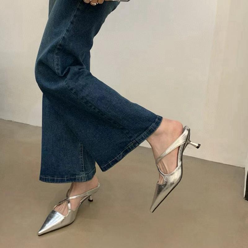 Fashion SUOJIALUN 2025 New Brand Women Slipper Fashion Pointed Toe Slip On Ladies Elegant Mules Shoes Thin Low Heel Outdoor Dress Pumps