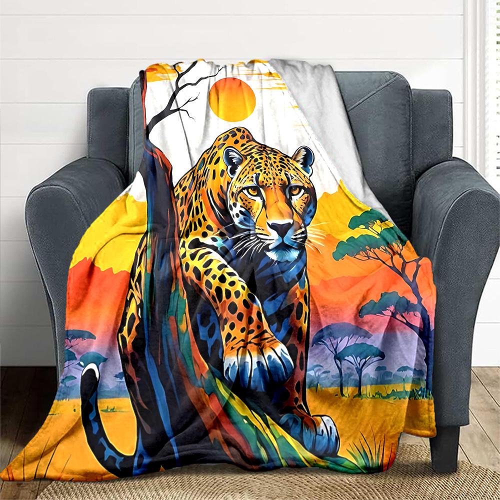 

1pc Leopard print Blanket Lightweight Blanket Throw Blanket For Sofa, Bed, Travel, Camping, Livingroom, Office yy251010036 75x90cm