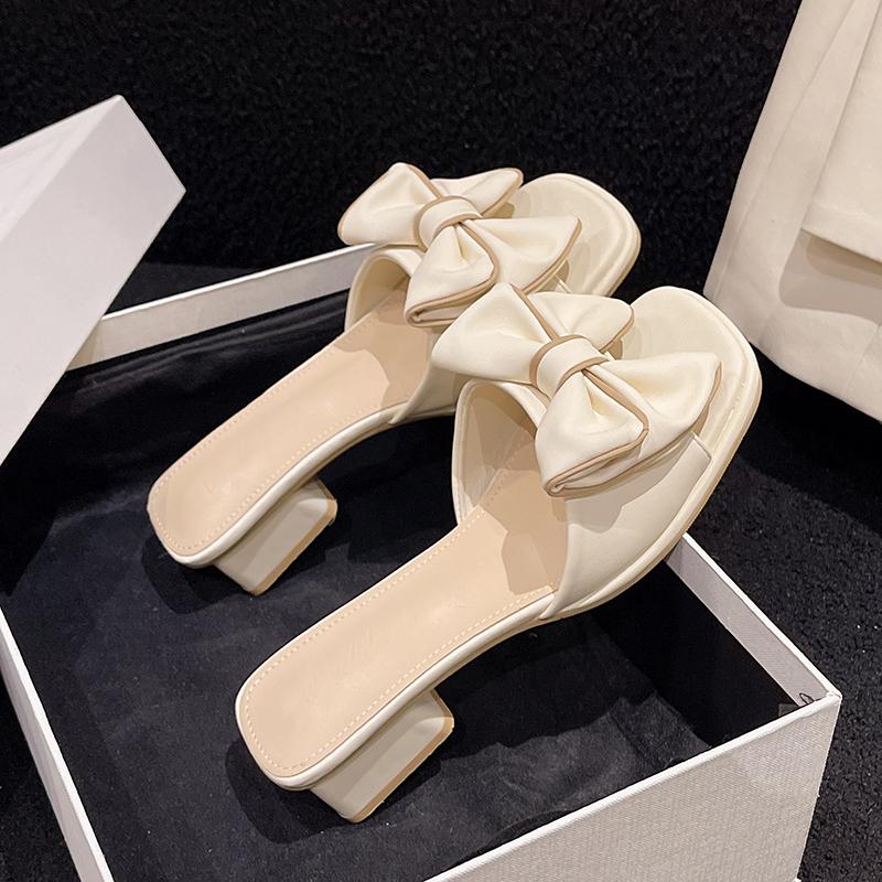 

Мода Aphixta 2025 Новые Летние Шлепанцы на Квадратном Каблуке 4,5 см Сладкие Женские Туфли Дизайн с Бантом-Бабочкой Шлепанцы-Сандалии с Квадратным Носком Классическая Обувь 34 бежевый