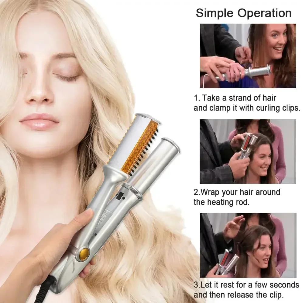 Hair Curling Iron Max 2-Way Rotating Hair Curler 2 In 1 Electric Heating Straightening Hair Curler Brushes Instyler Professional