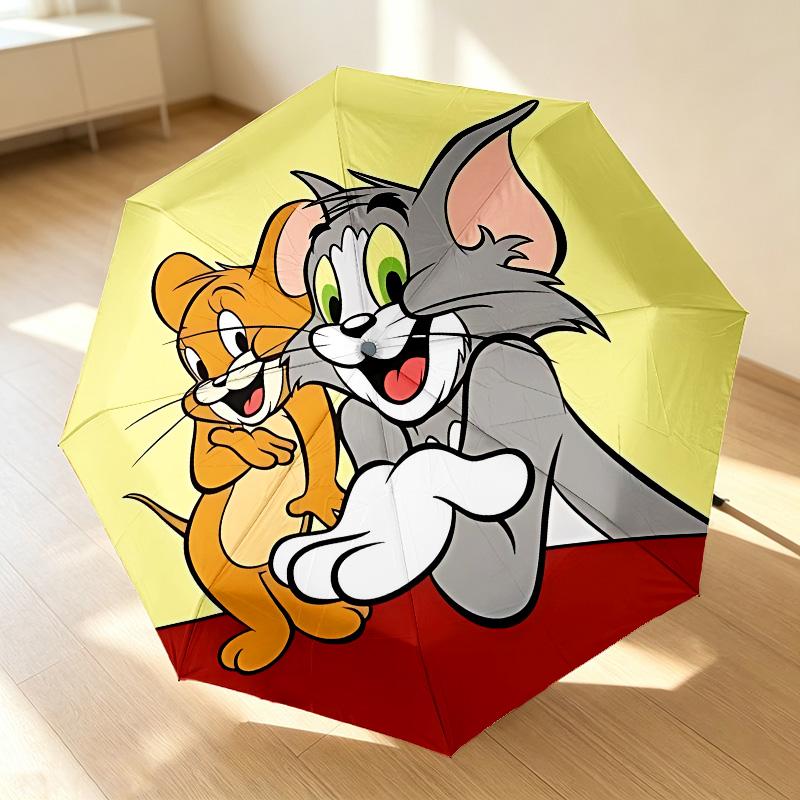 Tom Jerry 8 Ribs 3Fold Black Glue Uv Protection Umbrella Sun Protection Rainproof Compact Folding Umbrella For Travel Daily Use C9241615