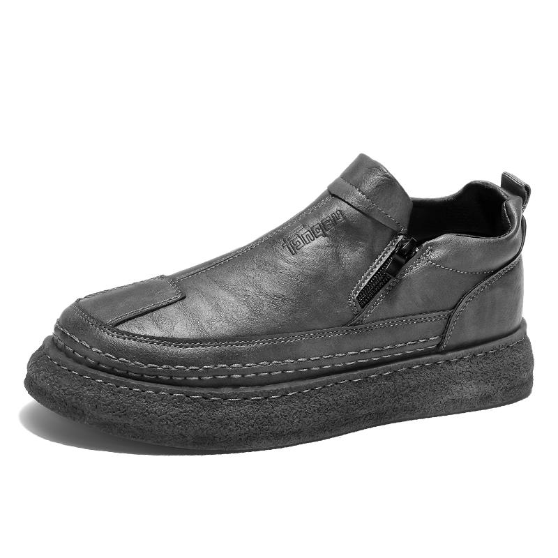 Fashion Men's Waterproof Leather Boots Spring Autumn Casual Non-slip Thick Sole Chef Work Round Toe Side Zip Comfort Walking Shoes