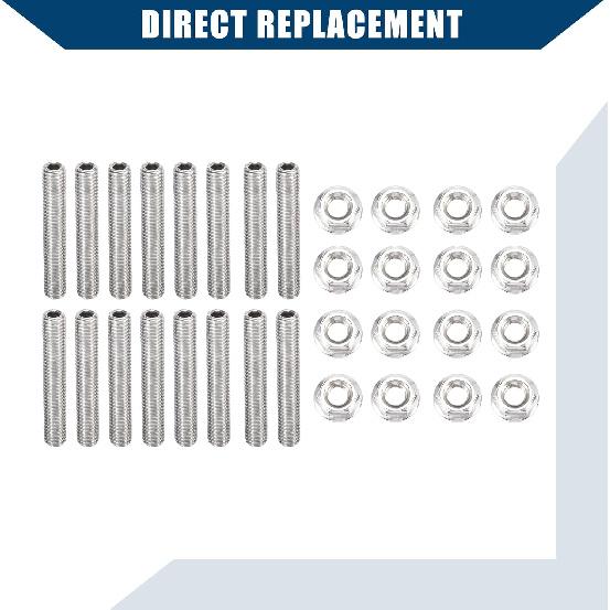 Stainless Steel Exhaust Manifold Bolt Stud Hardware for Ford 4.6 5.4 Liter V8 2 Manifolds/Front/Durable / 16 Pcs