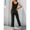 VEZFAA Women's Fashion Casual Summer Spring Solid Color Print Sleeveless V-Neck High Waist Trousers Jumpsuits & Rompers