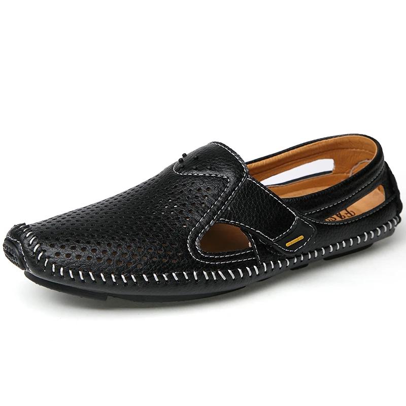 

Летняя мужская повседневная кожаная обувь на мягкой подошве, дизайнерские лоферы с перфорацией, итальянская уличная дизайнерская дышащая обувь слипоны, лодочки 47 чёрный