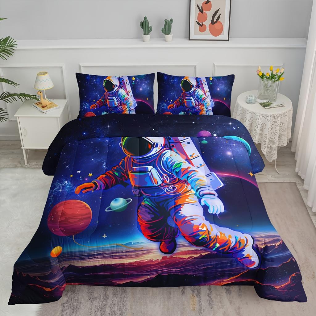 3Pcs Astronaut Comforter Set Space Bedding Set Twin Outer Space Astronaut Comforter Set Galaxy Astronaut Space Bedding