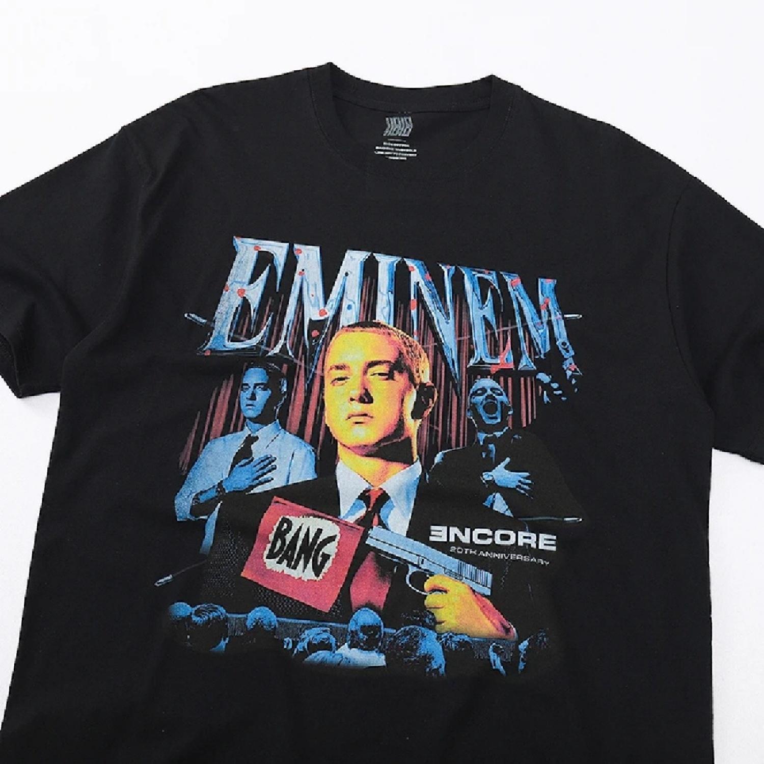 

Американский ретро Эминем хип-хоп хай-стрит рок спортивный повседневный летний свободный мужской топ-футболка Женская футболка парный стиль L