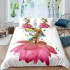 Lotus Duvet Cover Set Pink Flowers And Green Leaves Polyester Comforter Cover King Queen Size For Kids Girls Women Bedding Set