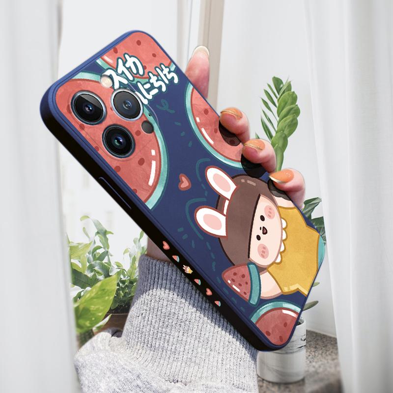 

Для iPhone 16 15 14 13 12 Pro Max 13 12 Mini 14 15 16 Plus SE милый мультяшный рисунок девушки-арбуза мягкий защитный чехол для всей линзы iPhone 16 Pro Max темно-синий