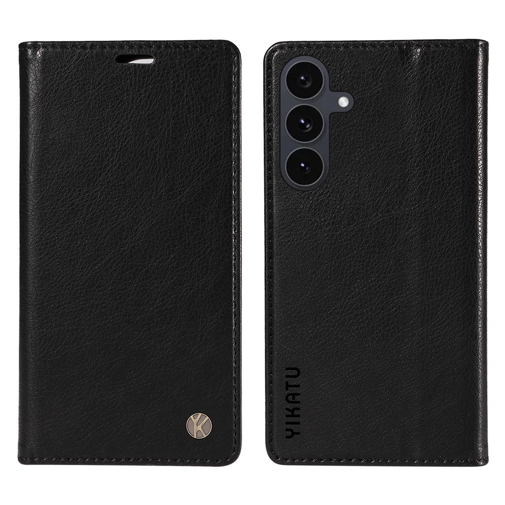 For Samsung Galaxy S25 FE Wallet Case YIKATU YK-006 Magnetic Closure Leather Phone Cover Litchi Texture