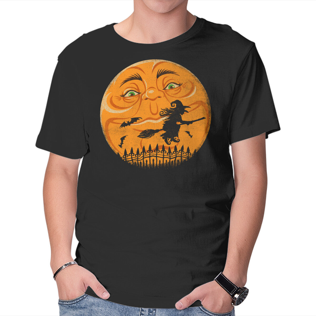 Unisex Crew Neck T-Shirt Witchy Moon Graphic Short Sleeve Casual Tee XXXL
