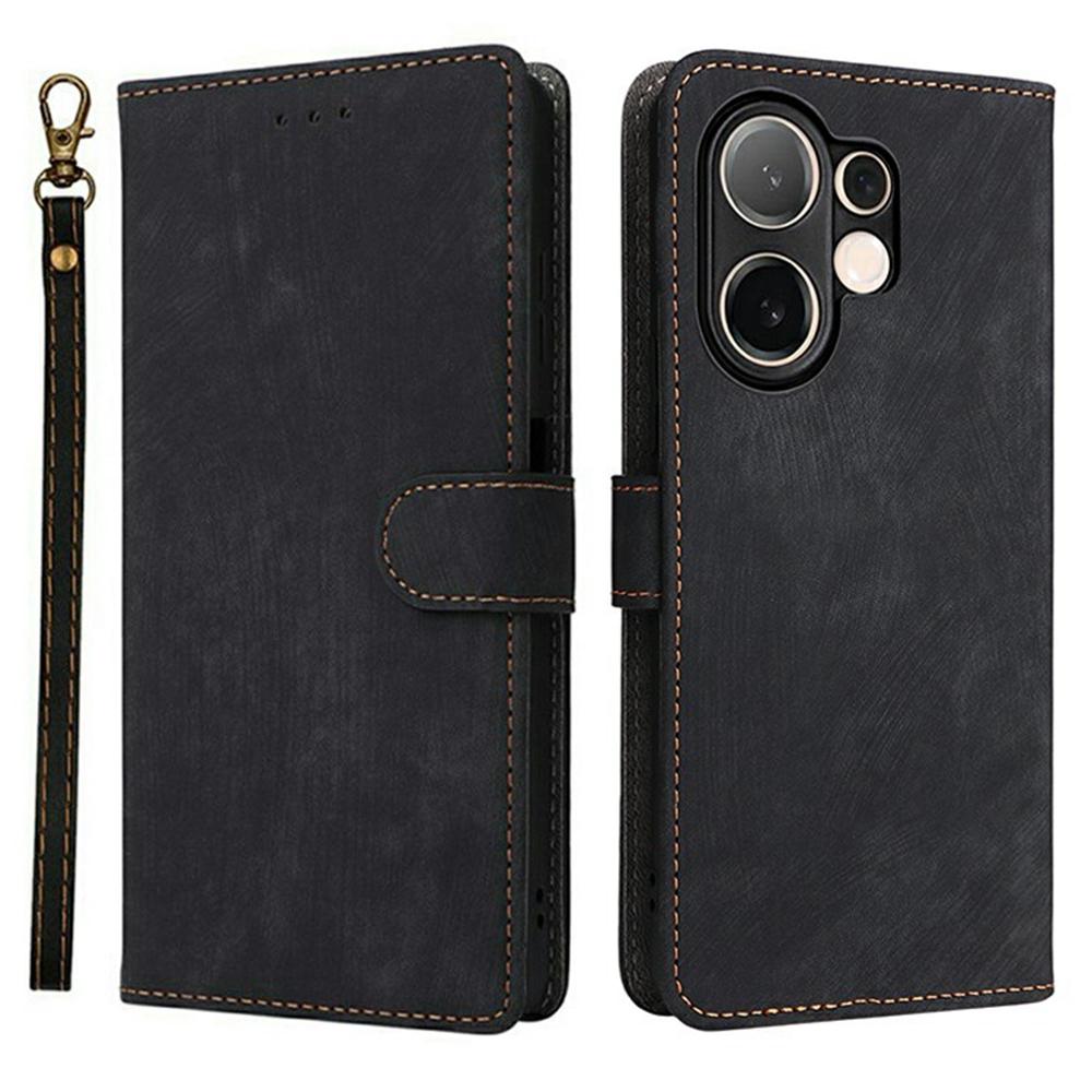 For vivo V60 5G Case Wallet RFID Blocking PU Leather Phone Cover Stand with Strap