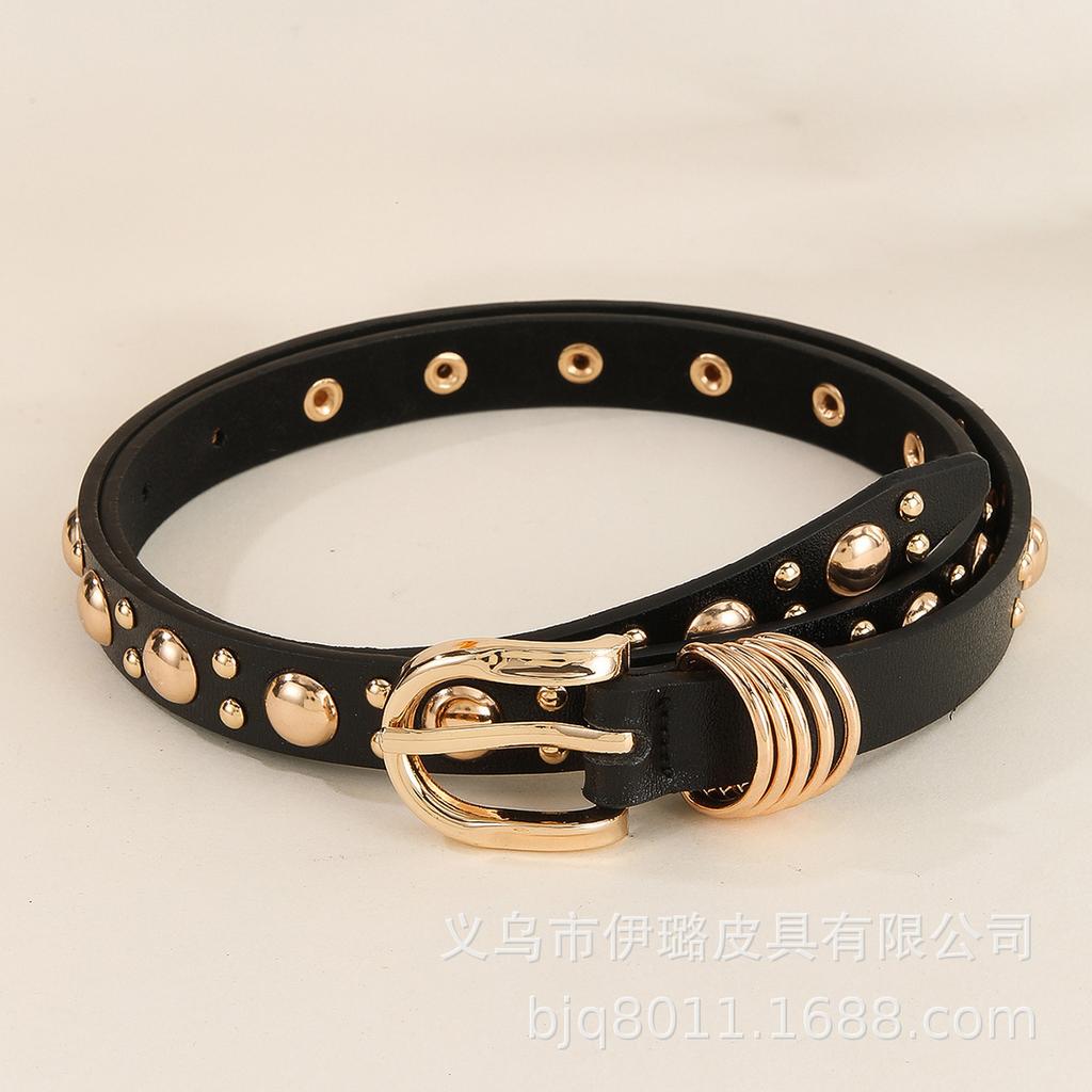 Women Punk Style PU Leather Belt with Golden Mushroom Studs Heavy Metal Fashion Accessory for Jeans Cinturon Mujer
