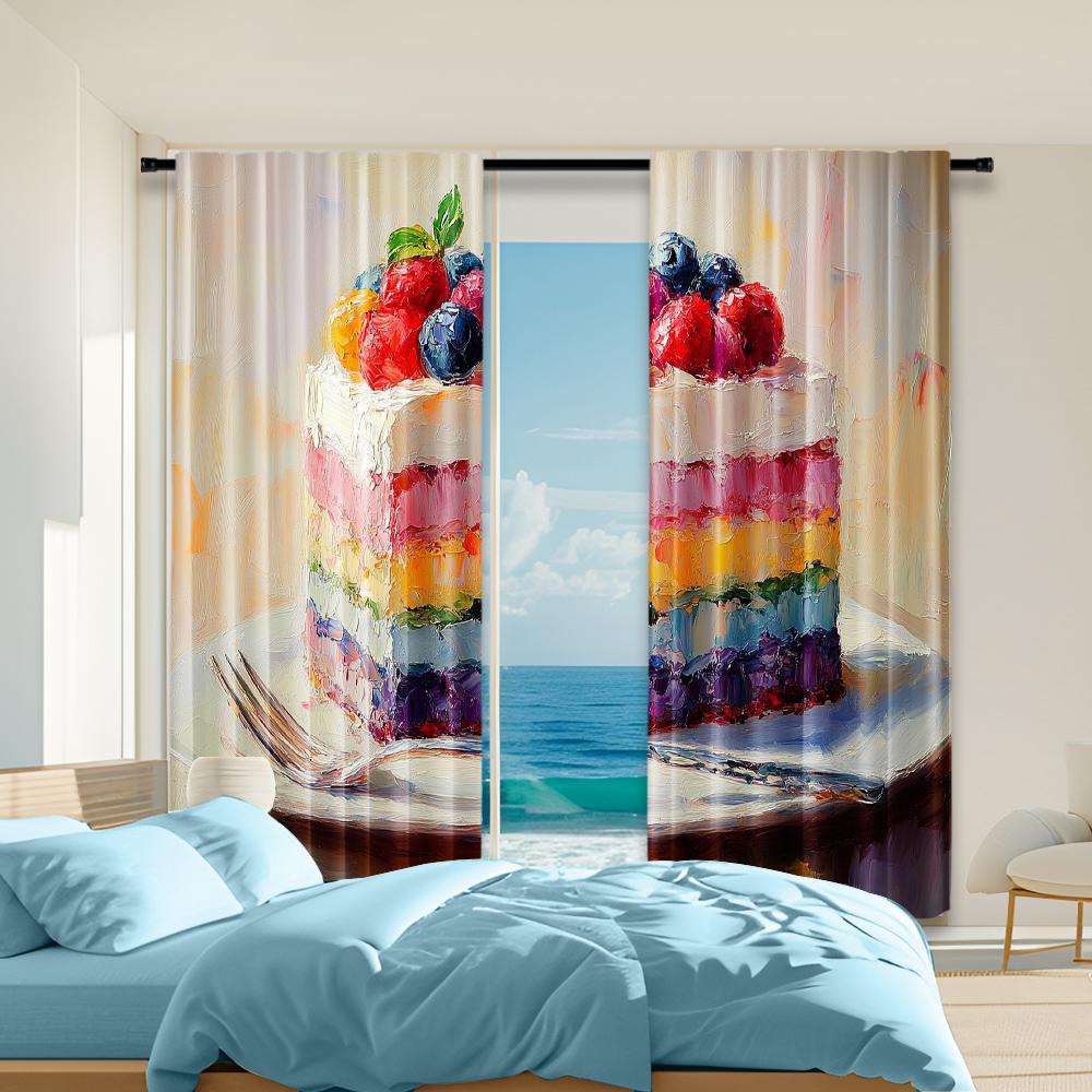 

Versatile Polyester Transparent Curtains Home Decoration Retro Cake Use Bedrooms Living Rooms Curtain Set Of 2 Made Washable Area Ready W100*H70(CM)-Rod Pocket&1PCS