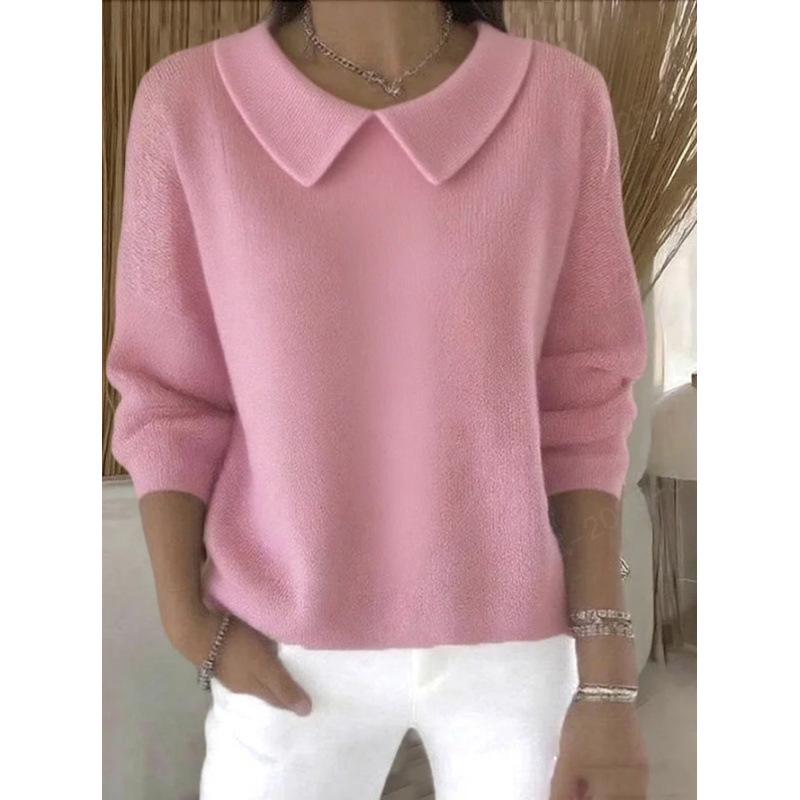 2025 Autumn/Winter Women's Solid Color V-neck Lapel Long Sleeve Loose Casual Top for Cross-border Fashion