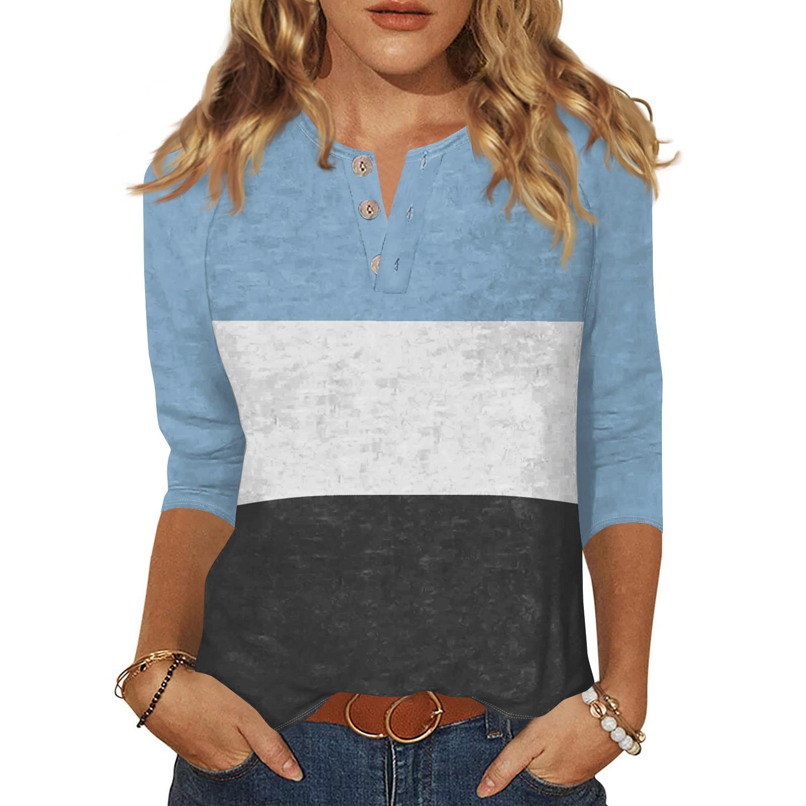 

Жен. Футболка С принтом Пуговицы Рукав 3/4 Повседневные Выходные Мода Классический Классический V-образный вырез Обычный Верх M