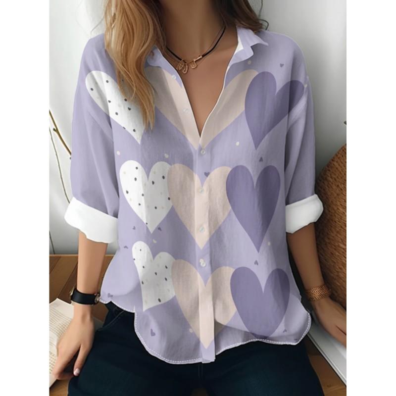 Womens Loose Fit Long Sleeve Cotton Linen Shirt With 3D Floral Print Casual Blouse 2025