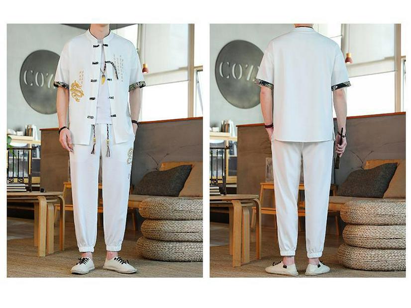 Suxi Men's Summer Chinese Embroidered Two-Piece Retro Suit 8617