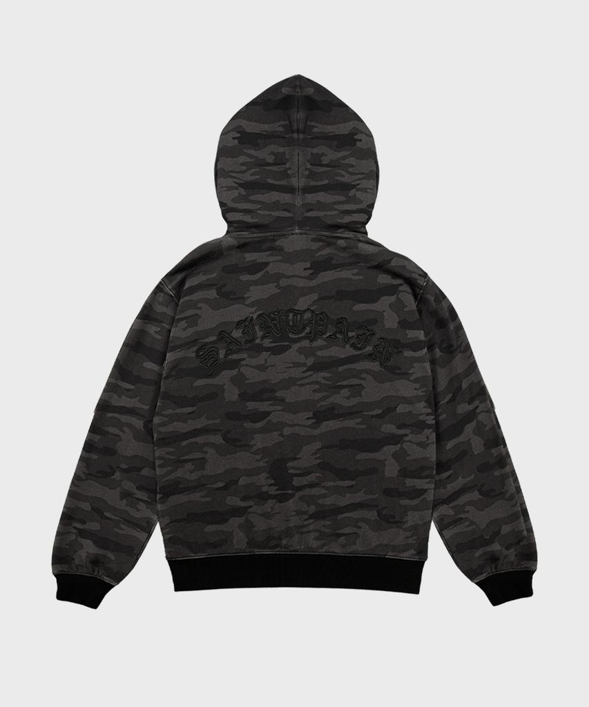 Saintpain Sp Leather Applique Camo Zip-Up Black