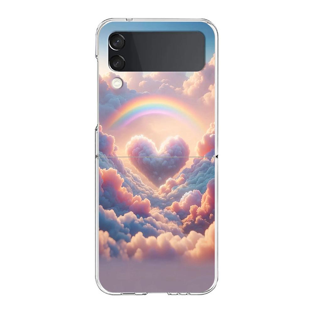 Phone Cover For Samsung Galaxy Z Flip 6 5 4 Case Transparent For Samsung Z Flip 3 Hard PC Foldable Shell Cute Cloud Capas Bags