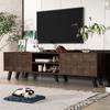 Mueble de TV moderno con 2 puertas y 2 compartimentos abiertos en veta de madera oscura – 160,5 x 35,5 x 45 cm