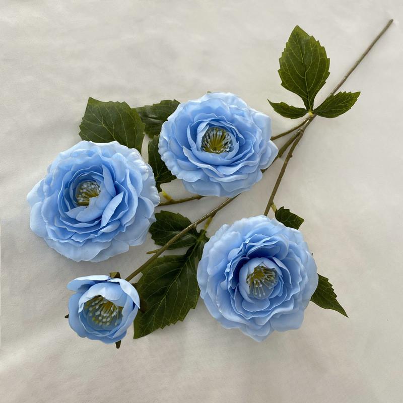 Long Branch Fu Character Fourhead Camellia Artificial Flower For Wedding Hall And Home Decoration