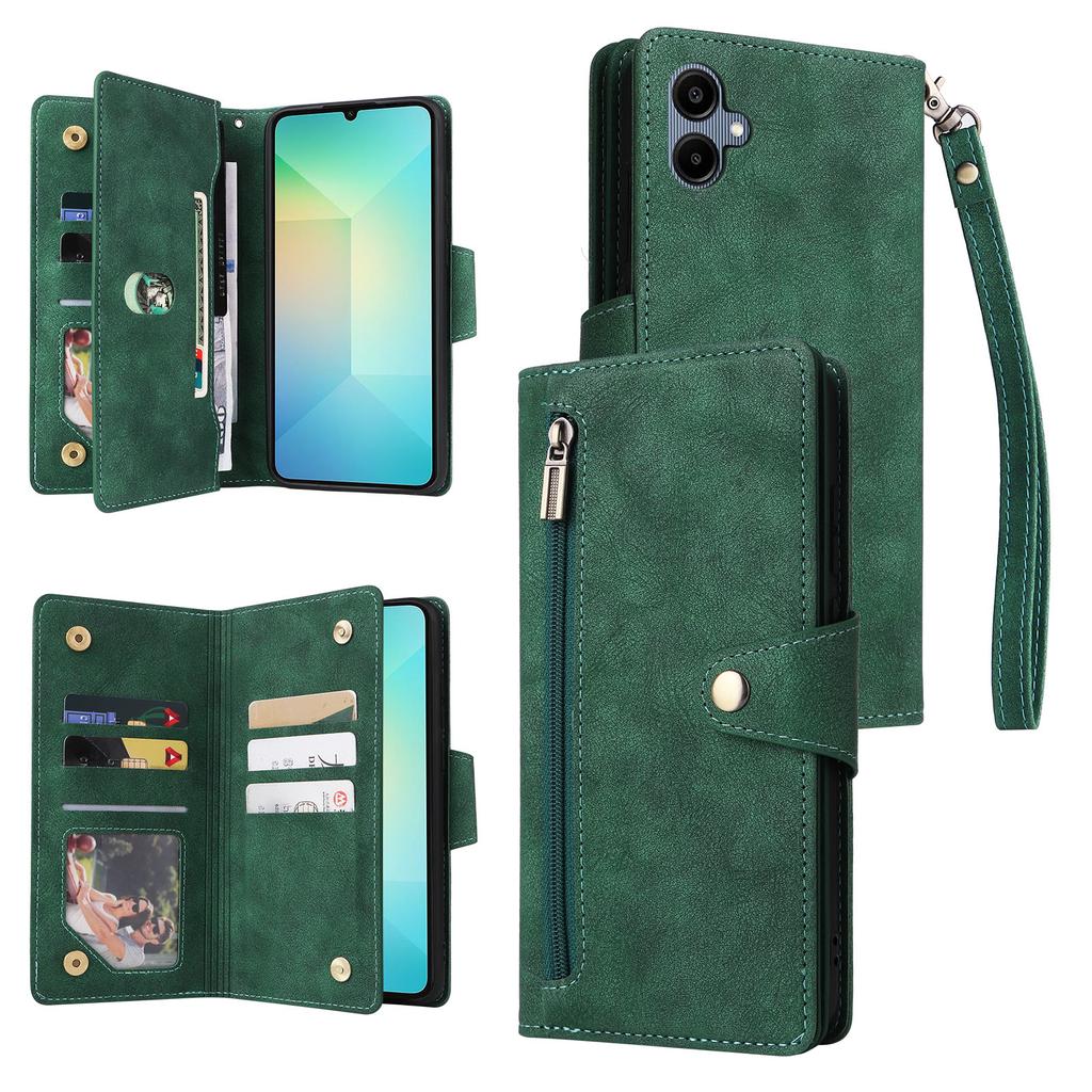 Phone Case For Samsung Galaxy A07 4G/A06 4G/A06 5G Zipper Wallet Rivet Decor Leather Cover with Wrist Strap