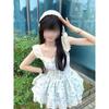 Pure Desire Sweet Spice Girl Small Flying Sleeve Gentle Floral Waist Dress Lace Splicing Pink Princess Puffy Short Skirt Women