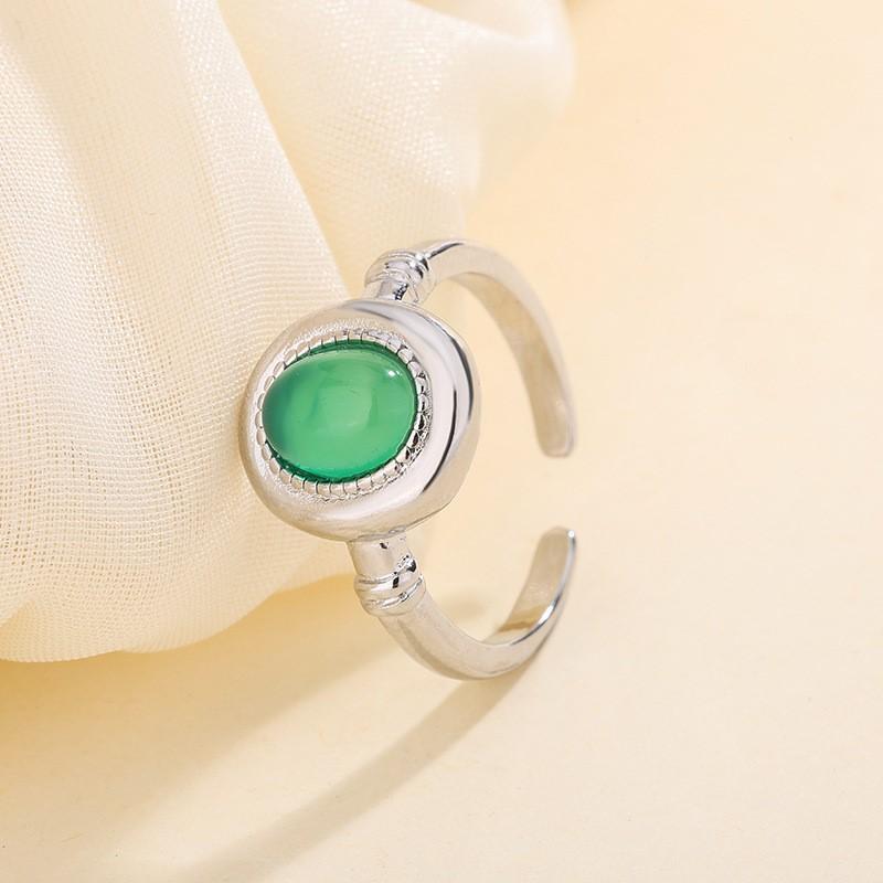 PANJBJ 925 Sterling Silber Grüne Steinringe für Damen Paar Minimalistisch Klassischer Schmuck Geburtstagsgeschenk Dropshipping