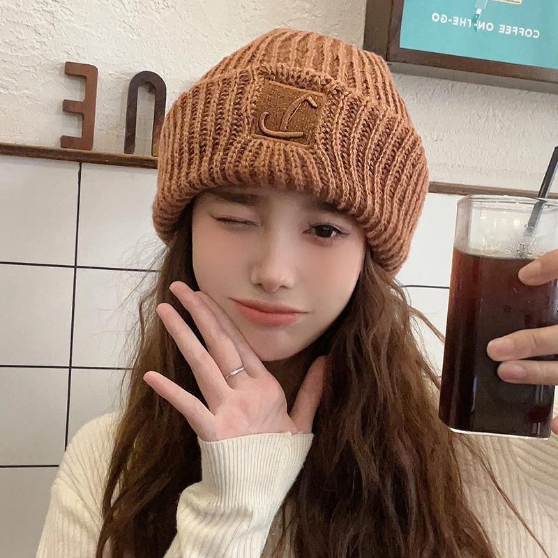 Big Head Circumference Thick Wool Hat Women's Autumn and Winter Loose Warm Pile Cold Hat Big Face Small Knitted Ear Hat