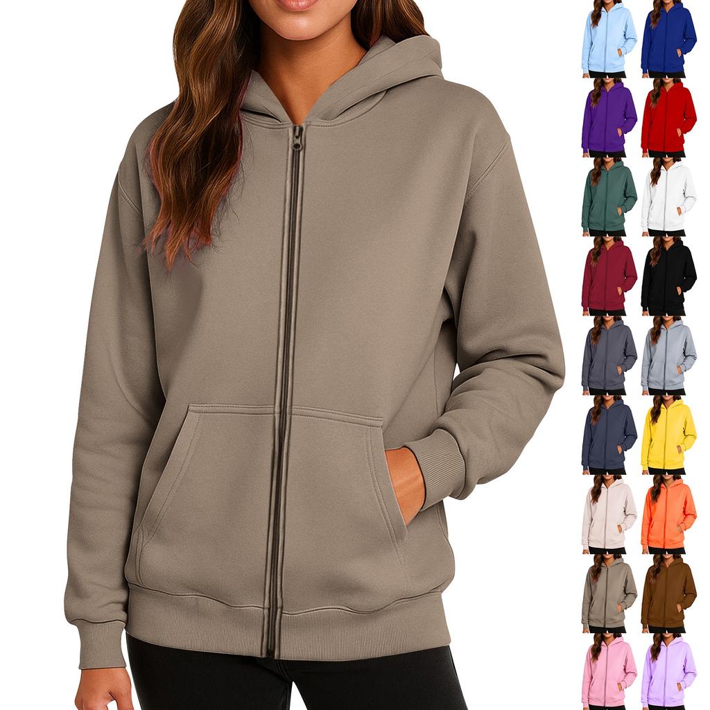 Ladies' Fashionable Solid Color Casual Hooded Long Sleeved Coat
