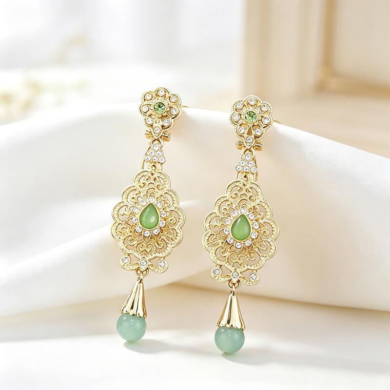 1Pair Arab Earrings Elegant Moroccan Style For Women Gold Plated Multicolor Rhinestones Drop Wedding Jewelry Valentines Gift