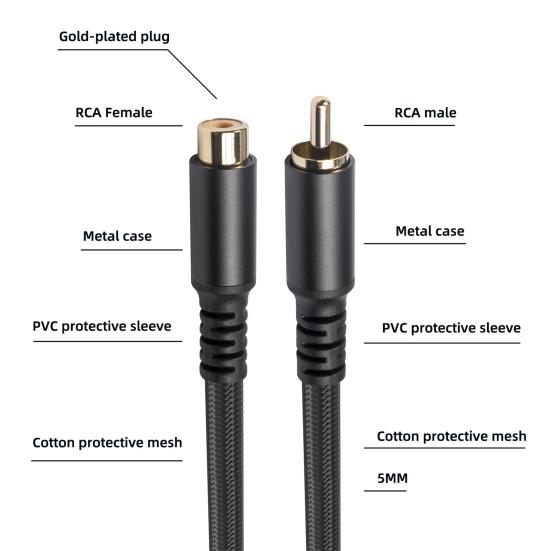 AV Extension Cable Stable Lossless Transmission High Fidelity Plug Play RCA Male to