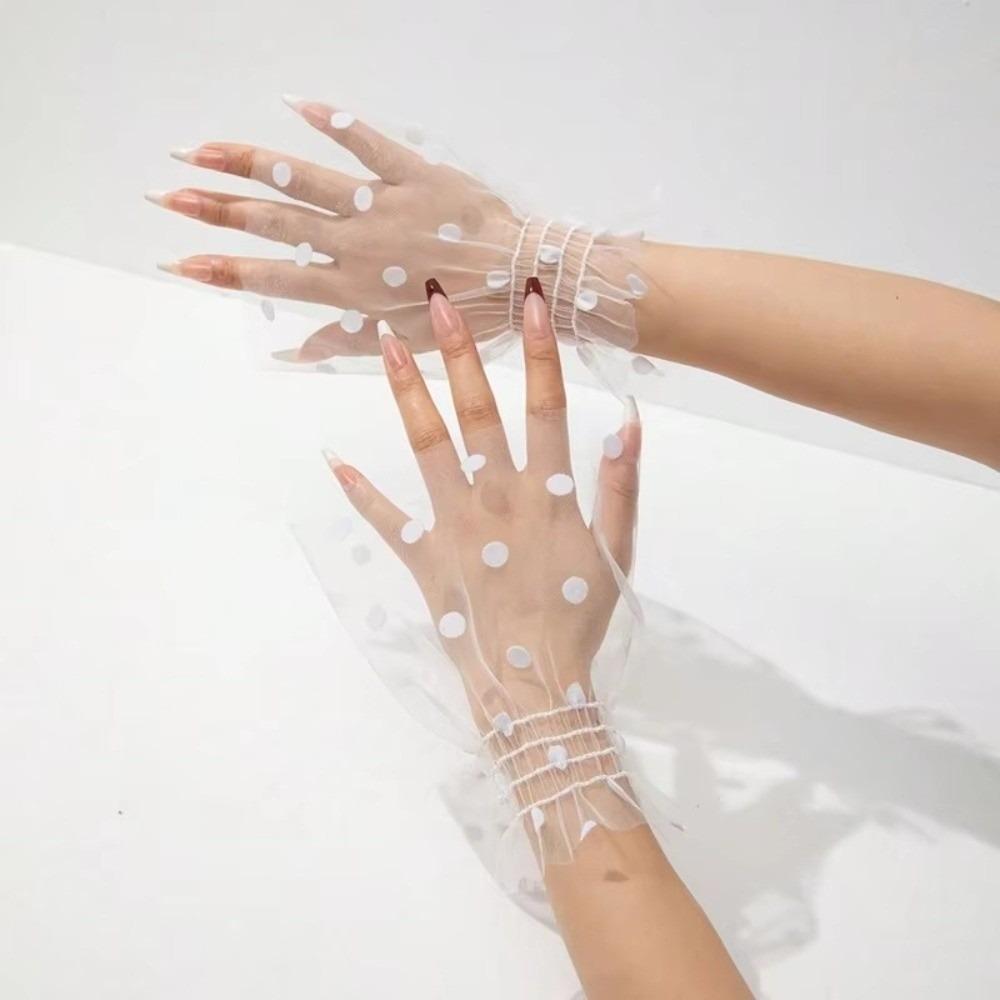 

Ruffle Polka Dot Fake Cuffs Pleated Tulle False Sleeve Detachable Wristband Clothing Decorative