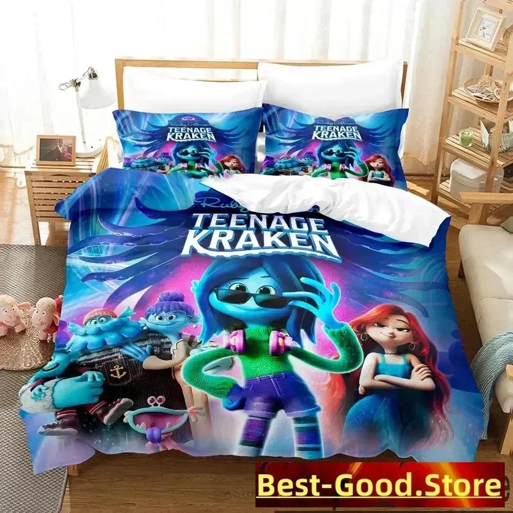 

Comforter Ruby Gillman Teenage Kraken Bedding Set Printed With Bed Soft Queen King Size Bedclothes Home Boys Adult Comforter (quilt)-EU Single(135*200cm)3pcs